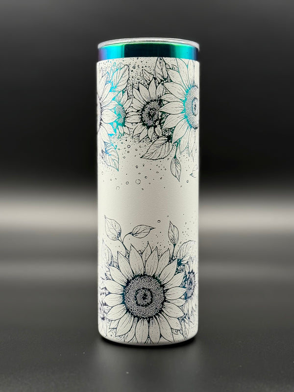 White Sunflower Etched Tumbler