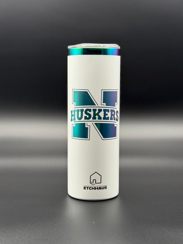 White Nebraska Etched Tumbler